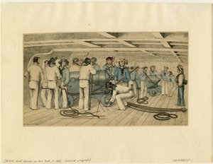 Brittiläiset laivaston tykkimiehet tykikannella, n. 1850 tekijältä Unbekannt