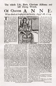 Broadside julkaistiin kuningatar Annen kuoleman yhteydessä, 1714 1906 tekijältä Unbekannt