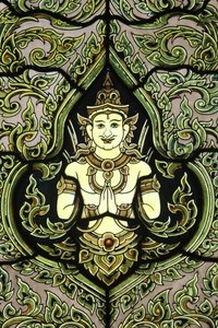 Buddha. Lasimaalaus. Marmoritemppeli. Wat Benchamabophit Dusitvanaram Ratchaworawiharn. 1899. Bangkok. Thaimaa tekijältä Unbekannt