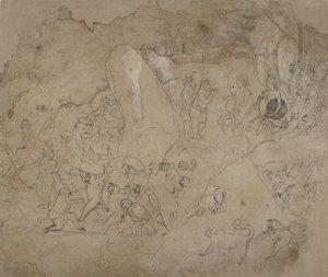 Sillan rakentaminen Lankaan, n. 1800. tekijältä Unbekannt