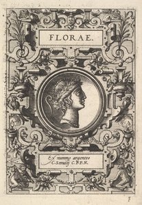 Floraen rintakuva, jota ympäröi nauhanauha, sarjasta Deorum dearumque, kuvasarja..., 1573. tekijältä Unbekannt