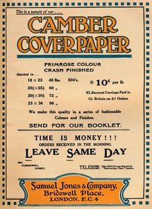 Camber Coverpaper - Samuel Jones & Companyn mainos, 1919 tekijältä Unbekannt