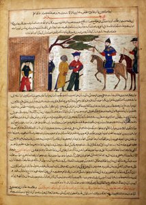 Vangittu intialainen Raja Tuotu Sultan Mahmudille Ghaznista, Foliosta Majmasta..., noin. 1425. tekijältä Unbekannt