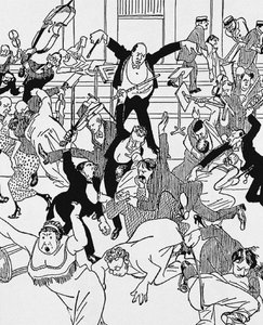 Karikatyyri Schönbergin kamarisinfoniasta nro 1 31. maaliskuuta 1913 Wienissä, 1913 tekijältä Unbekannt