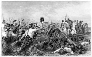 Highlanders-syytös ennen Cawnporea, kenraali Havelockin johdolla, 1857, c1860 tekijältä Unbekannt