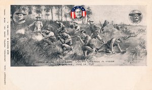 Rough Riders -syytös espanjalaisia vastaan Ambushissa, La Quasinassa, 24. kesäkuuta 1898, c1900 tekijältä Unbekannt