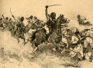 Ratsuväen hyökkäys Miani Meeaneen taistelussa, Sindh, Intia, 1843 c1890. tekijältä Unbekannt