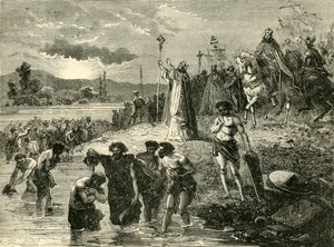 Kaarle Suuri kastaa saksit Weserissä, 782 jKr. 1890. tekijältä Unbekannt