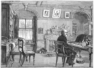 Charles Darwin, englantilainen luonnontieteilijä, tutkimuksessaan, n. 1870 1887 tekijältä Unbekannt