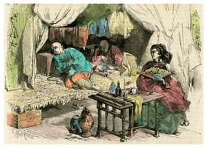 Kiinalaiset oopiumin tupakoitsijat, 1800-luku tekijältä Unbekannt