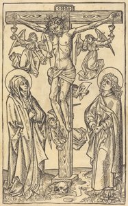 Kristus ristillä enkelien kanssa, n. 1490. tekijältä Unbekannt