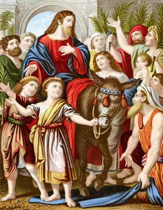 Kristus ratsastaa Jerusalemiin aasilla, vuodelta 1860 tekijältä Unbekannt