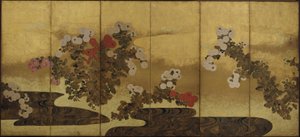 Krysanteemit puron vieressä, Edo-kausi, 1800-luku. tekijältä Unbekannt