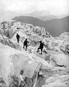 Kiipeily Bossonin jääputouksen läpi matkalla ylös Mont Blancille, Sveitsi, 1900-luvun alku tekijältä Unbekannt