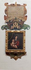 Kolleginen kirkko. Sisällä. Maalaus Madonna lapsen kanssa, öljy kankaalle. Legendan seinämaalaus (legenda Patrocinion Neitsyt Mariasta). tekijältä Unbekannt