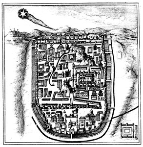 Halleyn komeetta 66 jKr. Jerusalemin yllä, 1666 tekijältä Unbekannt