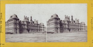 Pariisin kunta (1871): näkymä kaupungintalolle. Anonyymi valokuvaus. Tulostus pahville Dim. 17x7 cm tekijältä Unbekannt