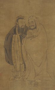 Kungfutse ja Buddha kehtomassa Qiliniä, Ming-dynastia, 1400-luku. tekijältä Unbekannt