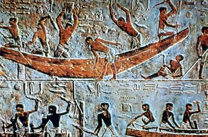 Veneen rakentaminen, seinän kohokuvio, Saqqara, Egypti tekijältä Unbekannt