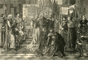 Unkarin Ludvig I kruunattiin Krakovassa Puolan kuninkaaksi 1370, 1890. tekijältä Unbekannt