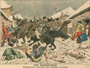 Kasakat terrorisoivat korealaista kylää, Venäjän ja Japanin sota, 1904 tekijältä Unbekannt