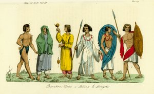 Nubian kansan (Barabra) miesten ja naisten puvut Dongolassa (Dunqulah) tekijältä Unbekannt