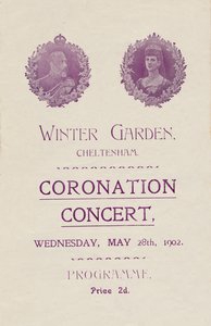 Kansi ohjelmasta kruunauskonserttiin Winter Gardenissa, Cheltenhamissa, 1902. tekijältä Unbekannt
