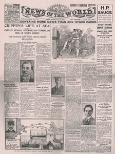 Crippens Life at Sea, News of the World -lehden etusivu, 31. heinäkuuta 1910. tekijältä Unbekannt