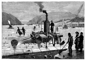 Jään leikkaaminen St Lawrence-joella, Kanadassa höyrykäyttöisellä sahalla, 1894 tekijältä Unbekannt