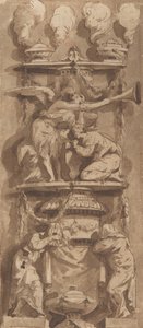 Suunnitelma hautamonumentille tai epitafille suruhahmoilla, 1700-luku. tekijältä Unbekannt