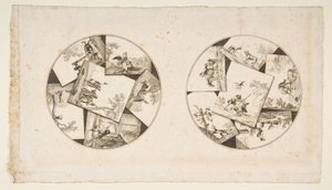 Suunnitelmat lautasille Audrys Illustrationsista La Fontainen taruihin, vuoden 1755 jälkeen. tekijältä Unbekannt