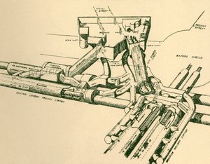 Kaavio uudesta metroasemasta Oxford Circusissa, 1930. tekijältä Unbekannt