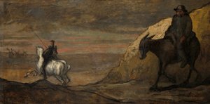 Don Quijote ja tuulimyllyt, n. 1850. tekijältä Unbekannt