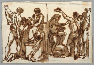 Piirustus, Salomon tuomio; Marsyasin kuolema, n. 1820 tekijältä Unbekannt