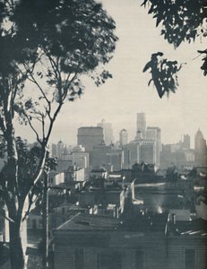 Kotoisan puun asuntoja betonijättiläisten varjossa, n. 1935 tekijältä Unbekannt