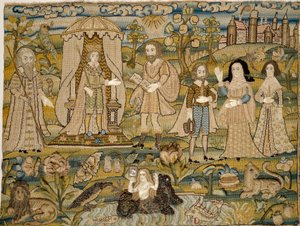 Brodeerattu kuva: Salomon julistus, 1600-luvun puoliväli tekijältä Unbekannt