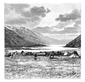 Englannin retkikunnan leiripaikka 1871, Pang-Kong-järvi, Tiibet, 1895 tekijältä Unbekannt