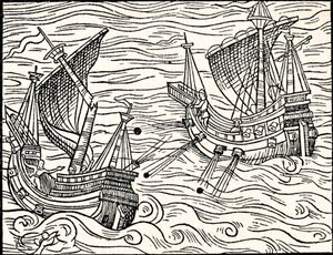 Kahden kauppa-aluksen välinen kihla Islannin rannikolla, 1555 tekijältä Unbekannt