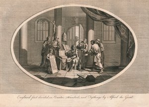Alfred Suuri jakoi Englannin kreivikuntiin, satoihin ja kymmenysosoihin, 880-luku 1793 tekijältä Unbekannt