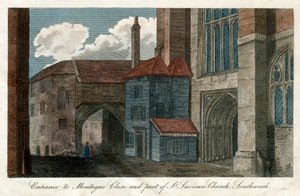 Sisäänkäynti Montague Closeen ja osa St Saviors Church -kirkkoa, Southwark, Lontoo, 1814 tekijältä Unbekannt
