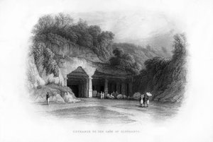 Sisäänkäynti Elephanta Cavesin Bombayssa, Intiassa, 1800-luku tekijältä Unbekannt