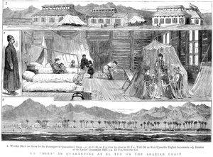 Eurooppalaiset isorokkokaranteenileirillä El Torissa, Pohjois-Afrikassa, 1884 tekijältä Unbekannt