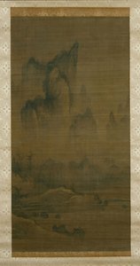 Iltakello sumun peittämästä temppelistä, syyskuu Dongting-järven yllä, n. 1450-1500. tekijältä Unbekannt