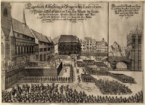 27 protestanttisen johtajan teloitus Prahan vanhankaupungin aukiolla 21. kesäkuuta 1621, 1621 tekijältä Unbekannt