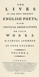 Johnsons Lives of the Poets -julkaisun faksinimikesivu pienennettynä - sellaisena kuin se on julkaistu uudelleen erillisessä muodossa. T tekijältä Unbekannt