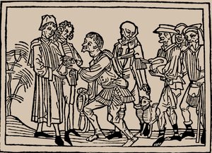 Maanviljelijät luovuttamassa verojaan maanomistajille, 1479. tekijältä Unbekannt