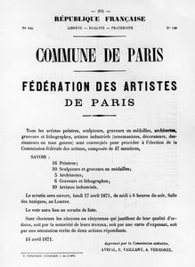 Federation des Artistes, Pariisin kommuunin Ranskan poliittisista julisteista, toukokuu 1871 tekijältä Unbekannt