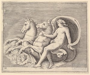 Nainen alaston kahdella merihevosella, julkaistu n. 1599-1622.