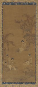 Naismuusikot puutarhassa banaanipalmujen alla, Ming-dynastia, 1368-1644. tekijältä Unbekannt