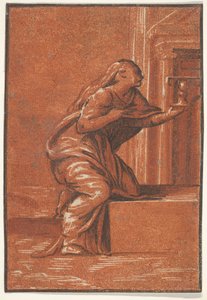 Faithin naishenkilöstö, joka polvistuu nostaen maljaa vasemmassa kädessään, af..., ca. 1520-1560. tekijältä Unbekannt